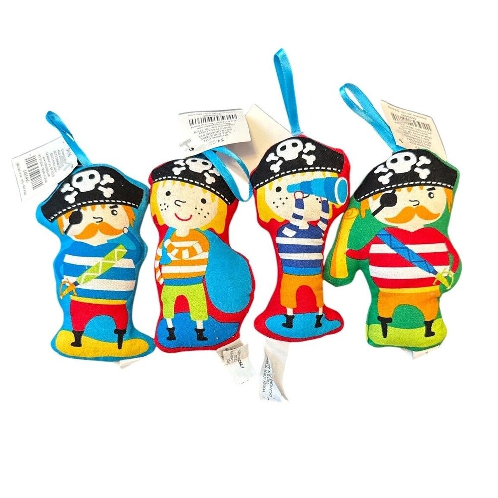 Lot Of 4 Hobby Lobby Pirate Plush Tree Ornaments Nautical Pirate Decor Kids Room